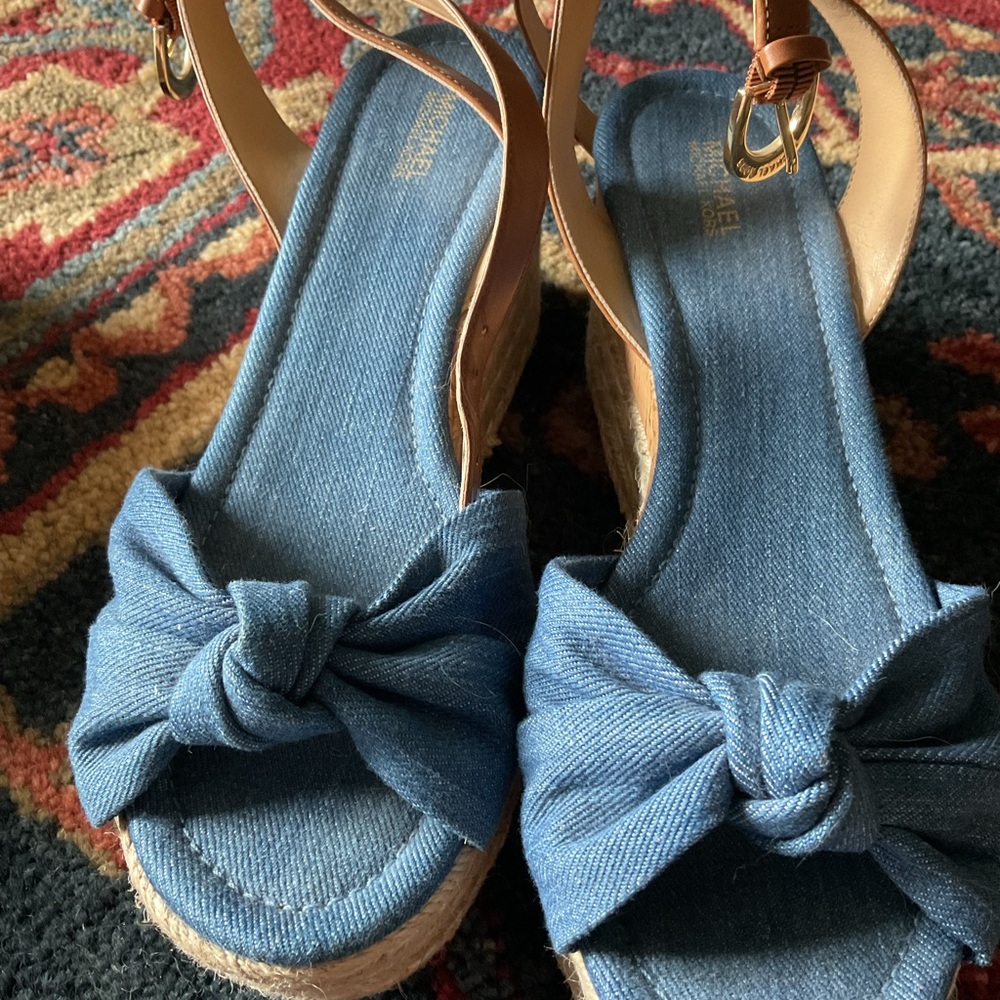 Michael Kors Denim Blue Wedge Sandals